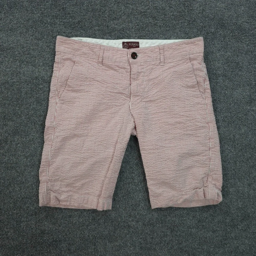Luigi Fusaro Shorts Mens TG 48 32 Pink Striped Seersucker Bermuda Italy Designer